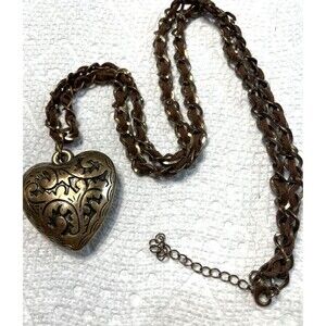 Vintage Puffy Heart Necklace Leather Woven Chain Boho Cottageore Romantic